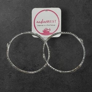 NWT Nadine West 2 PC Silver Textured Vine And Leaf Bracelet Bangle Set ~2 3/4"